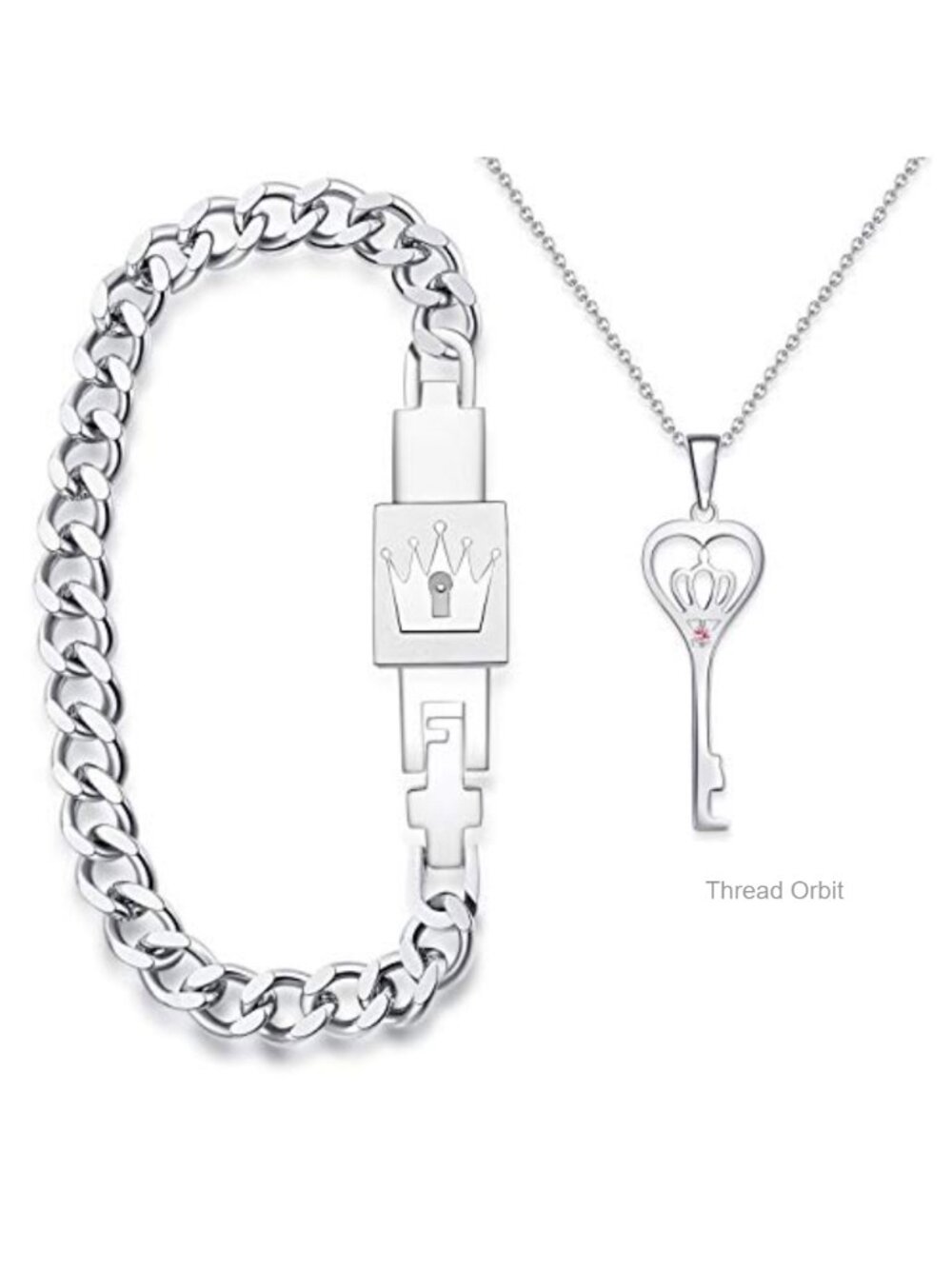Matching Couple King Queen Key Lock Bracelet and Pendant Jewelry Set Gift Box